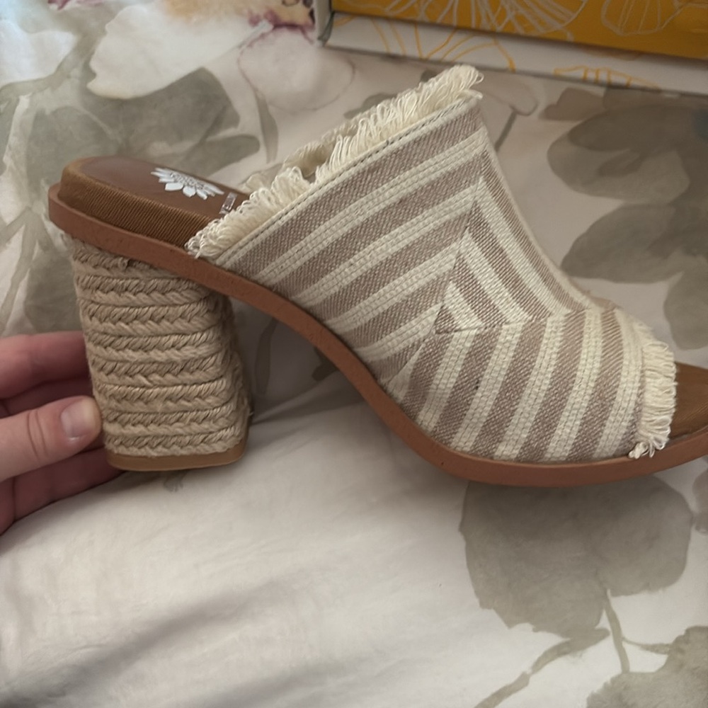 Yellow Box Women's Striped Tan and Cream Mules. Worn once. - Picture 2 of 4